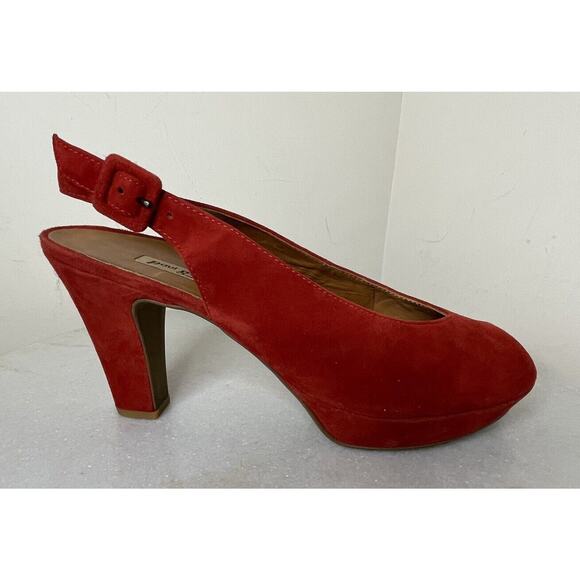 Paul Green Munchen Peep Toe Red Suede Super Soft Slip-On Pump Heels Shoes Sz 7 - Picture 4 of 16